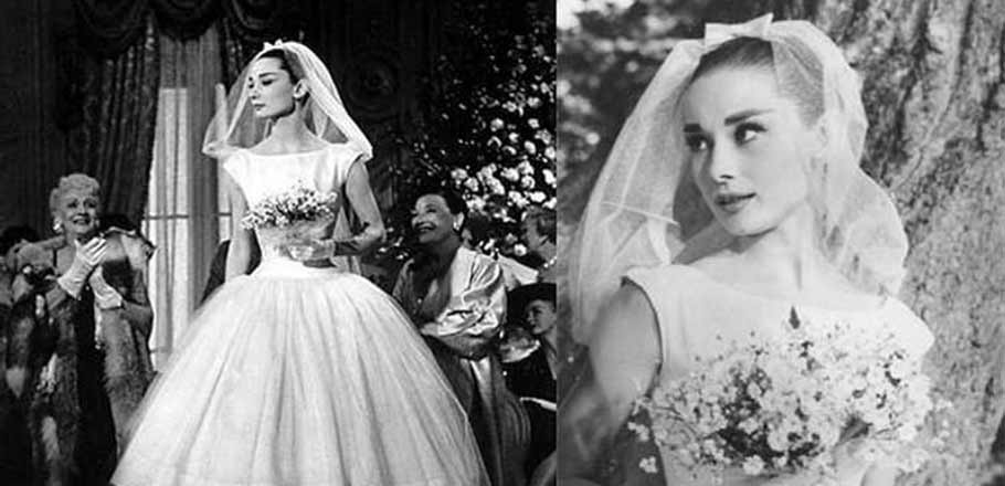 Audrey Hepburn wearing a wedding dress in Funny Face