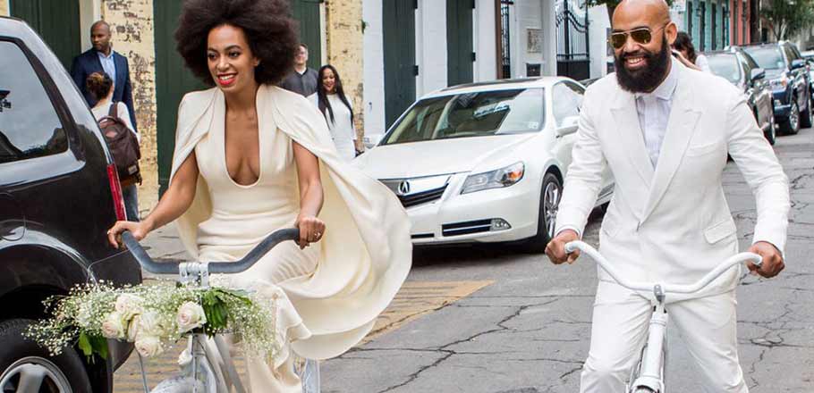 Solange Knowles and husband cycling on their wedding day