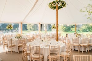decorated wedding marquee and tables