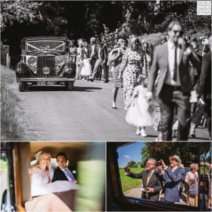 wedding party and vehicle