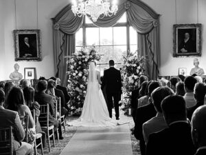 black and white image of wedding ceremony