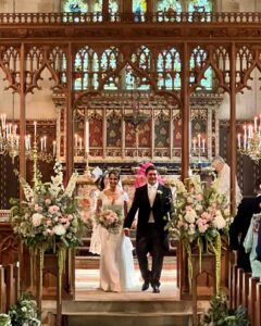 bride and groom in Birdsall's wedding chapel
