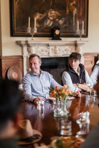 Guests at lunch after a simulated clay shooting day at Birdsall House